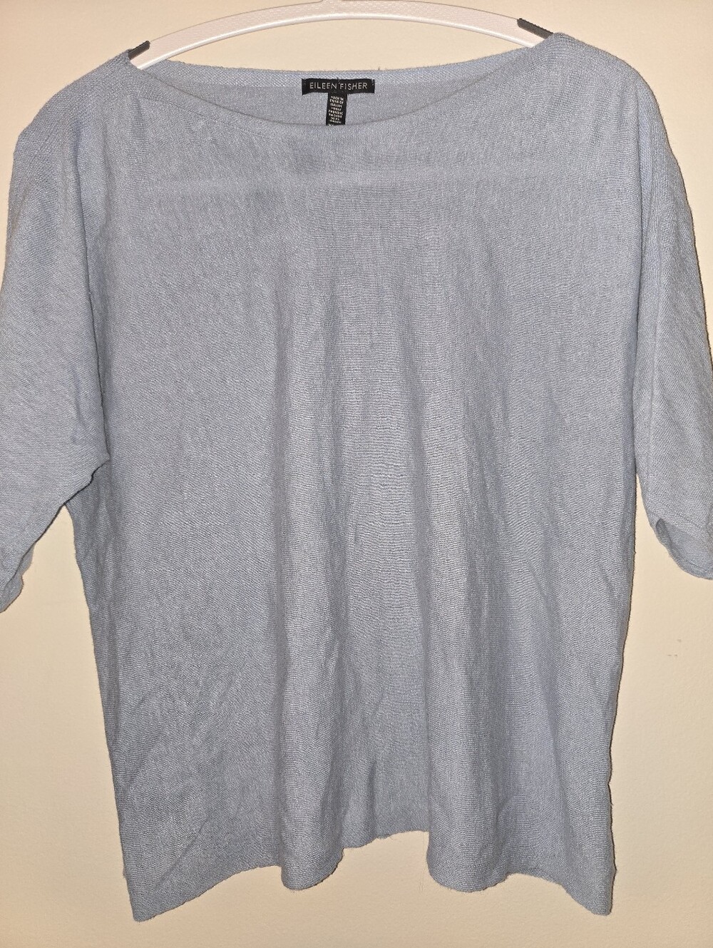 Eileen Fisher Fine Knit Top Womens [XS] Light Blue Gray Organic Linen Cotton